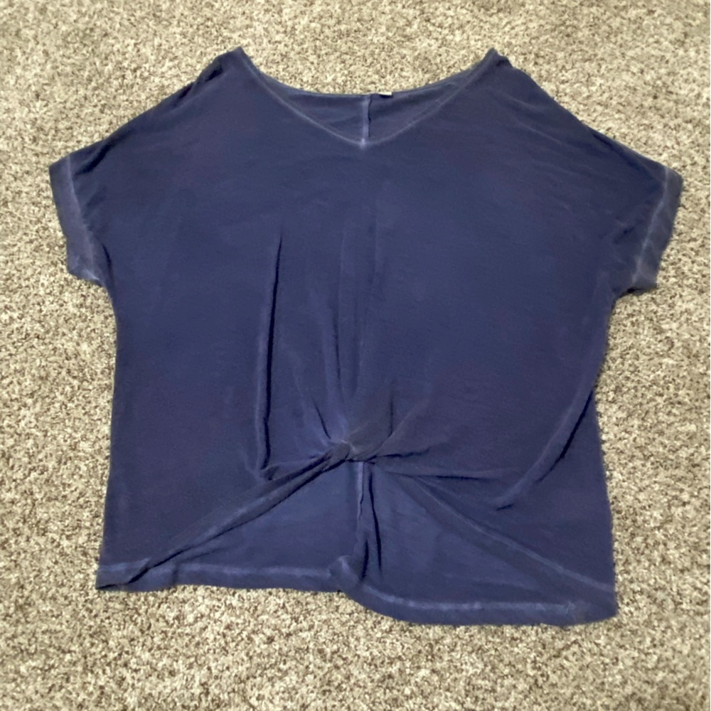 Navy Flowy Tied Blouse